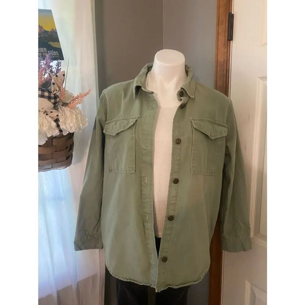Kensie Light Olive Military-Style Utility Shirt Jacket